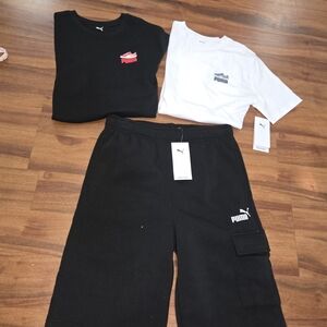 BUNDLE Puma Black Cargo Sweatpants & Tee Set - Black & White NWT LARGE KIDS
